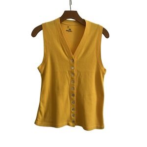 VTG Y2K 90s‎ Button Up Sweater Vest Light Sunflower Yellow Tank Cotton Medium